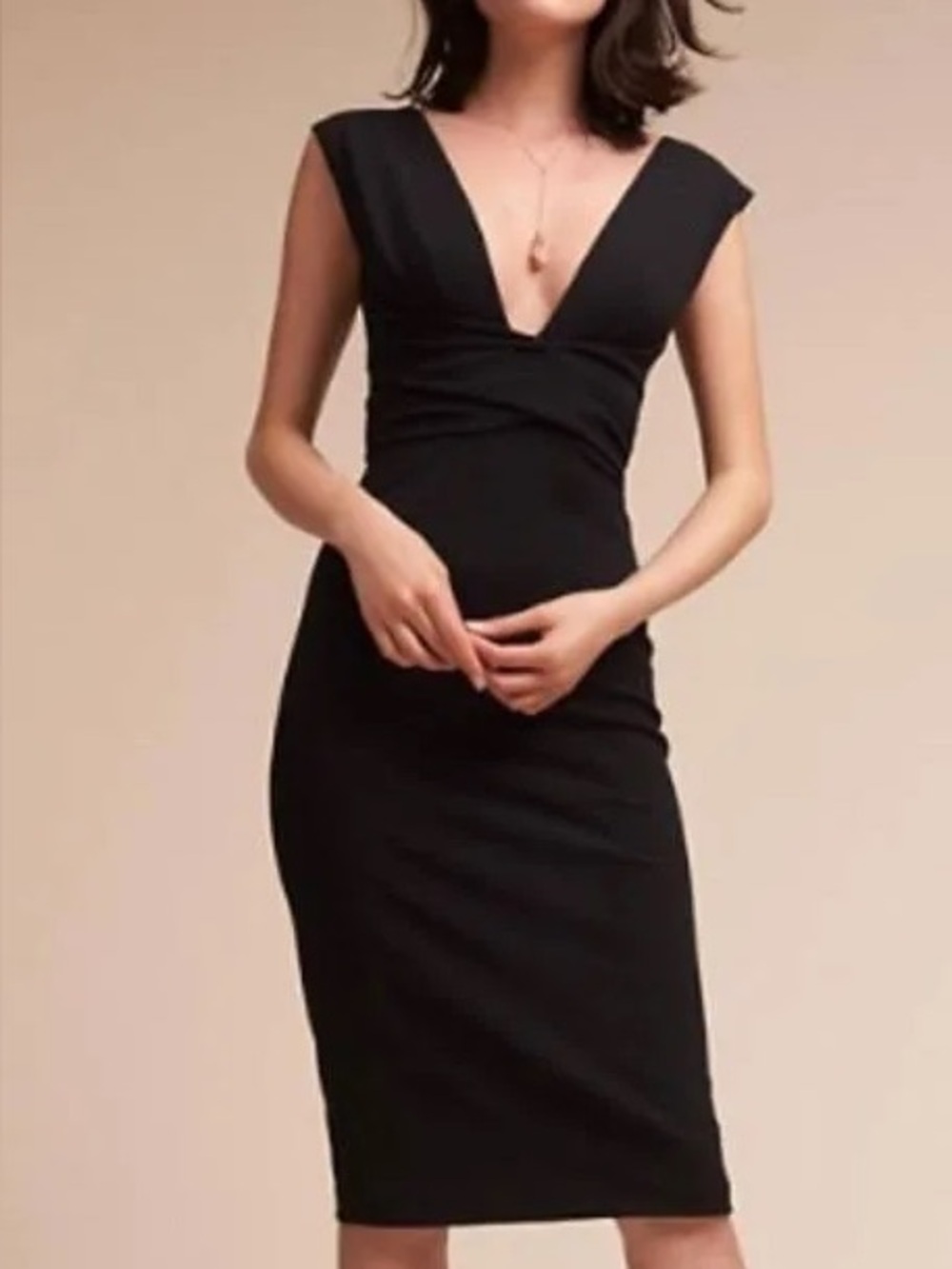 BHLDN Danica Dress Women 6 Black Excellent V-Neck Back Sash Tie Sheath Dress